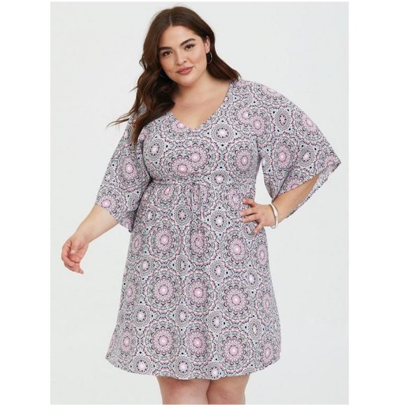 Torrid Women's Mini Challis Skater Dress Size 1x Crisscross Back Tie Waist - Picture 2 of 12